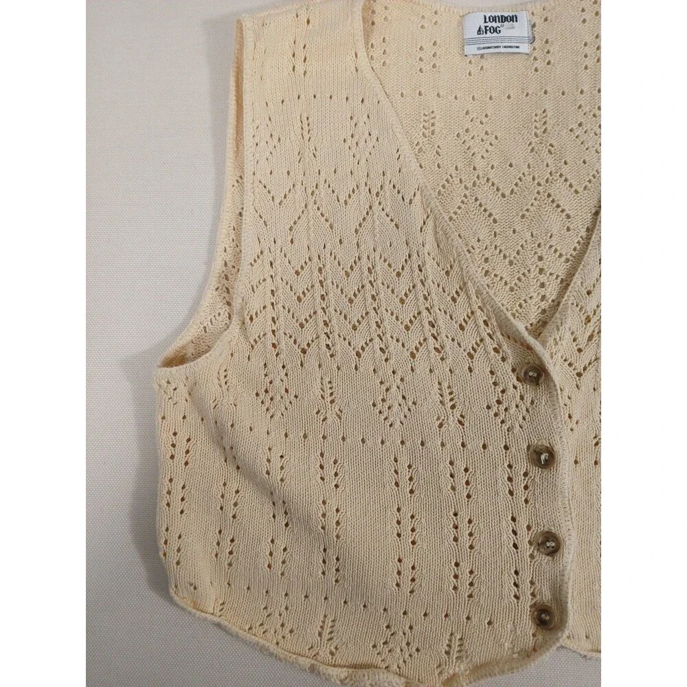 Vintage London Fog Knit Sweater Vest Button Up Size small Vintage